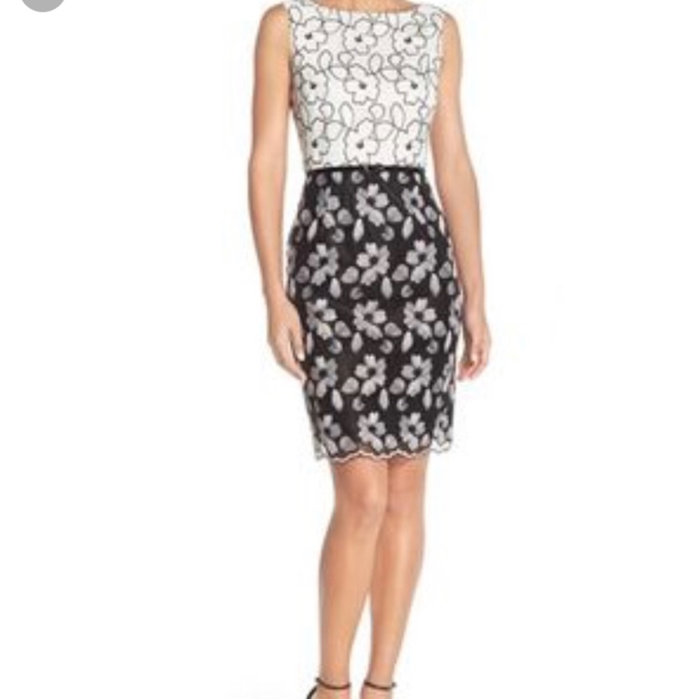Ellen Tracy embroidered colorblock sheath dress
